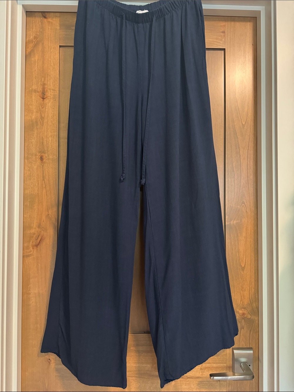 Sienna Sky Navy 2 Piece Set Crop Top & Wide Leg Beach Pants Womens L Linen blend